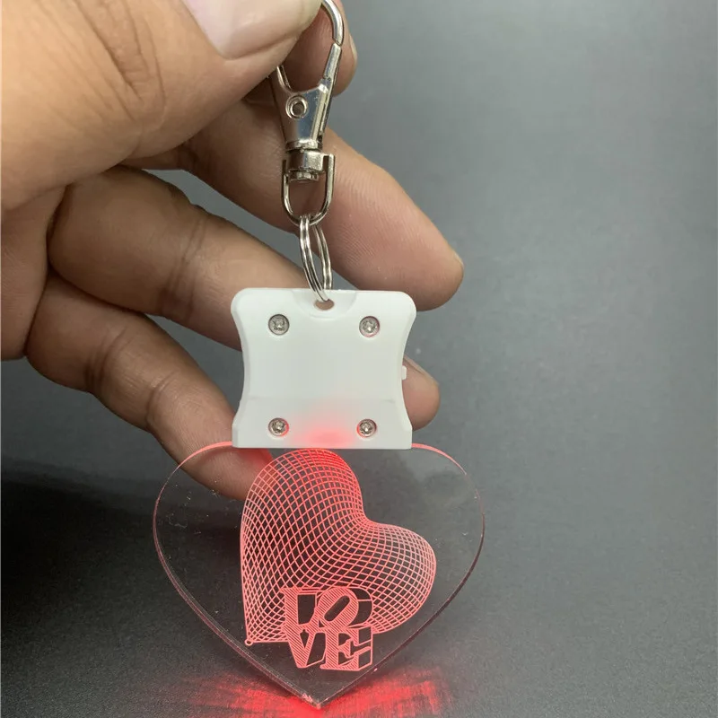 Customized Multi Design 3D Laser Engraved Blank Acrylic Keychain Led Pendant Light RGB Color Changing LED Crystal Key Chain Gift