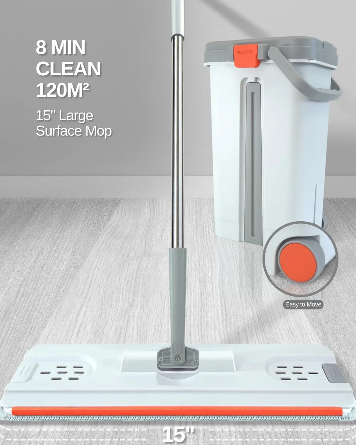 Smart Mops Bucket Set with Easy-to-Use Flat Handle Plastic with Nylon Wire Inside Cleaning Flat Head Easy-to-Squeeze Squeeze Mop