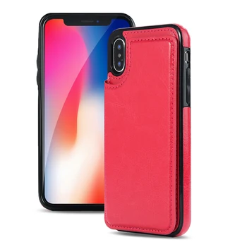 Pu Leather Phone Wallet Card Pockets Back Flip Cover Wallet Phone Case for iPhone X Mobile Phone Bags