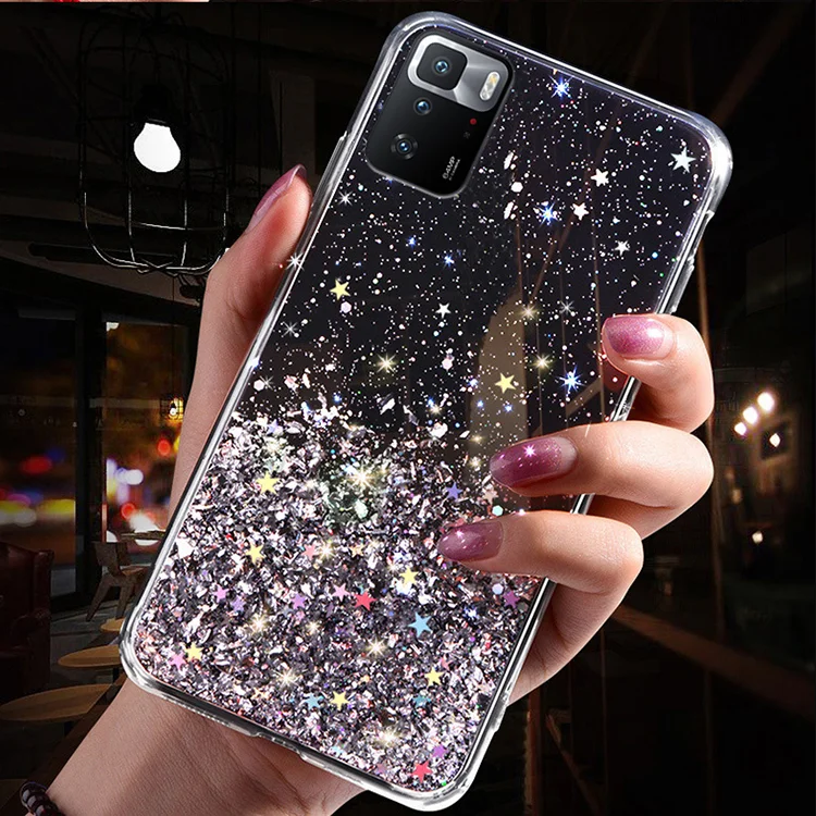 For Redmi Note 10 Pro Case,Clear Sparkly Bling Star Glitter Mobile Phone  Case Back Cover for Redmi Note 10 Fundas
