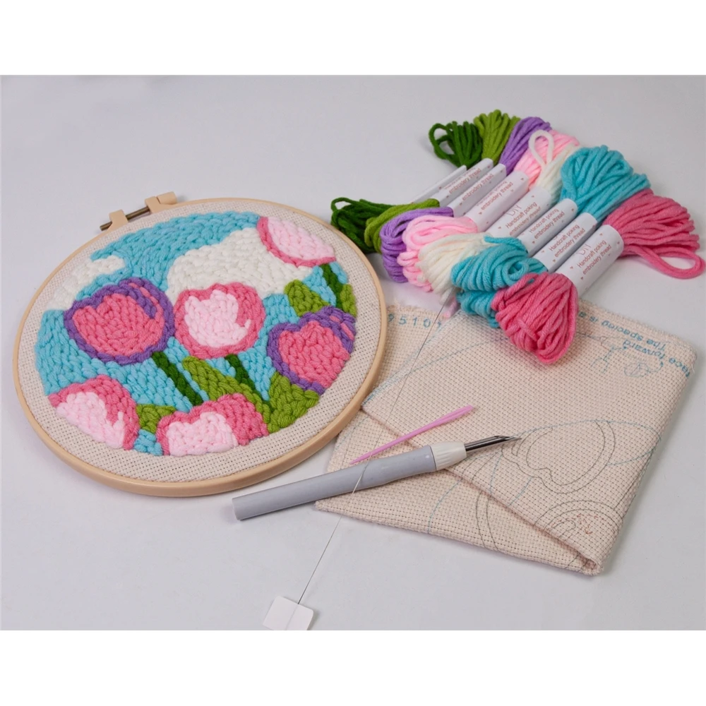 Custom DIY Wholesale Needle Punch Kit New Arrival Cross Stitch Punch Needle Embroidery Set Handmade Flower Punching Needle Kits