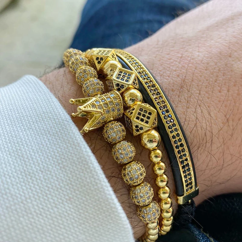 DouVei Gold Macrame Beaded Bracelet – 7.5 Inch, Copper Base With Natural Stone Accents