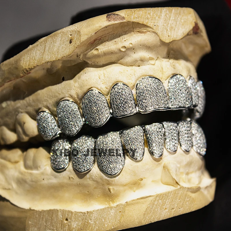 Custom Silver Gold Plated Diamond Grillz Teeth 8 Top & 8 Bottom