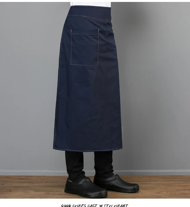 Chef's Half-Length Polyester Apron Black with Printing Durable for Male and Female Waiters Catering & Hotel Extended Coverage