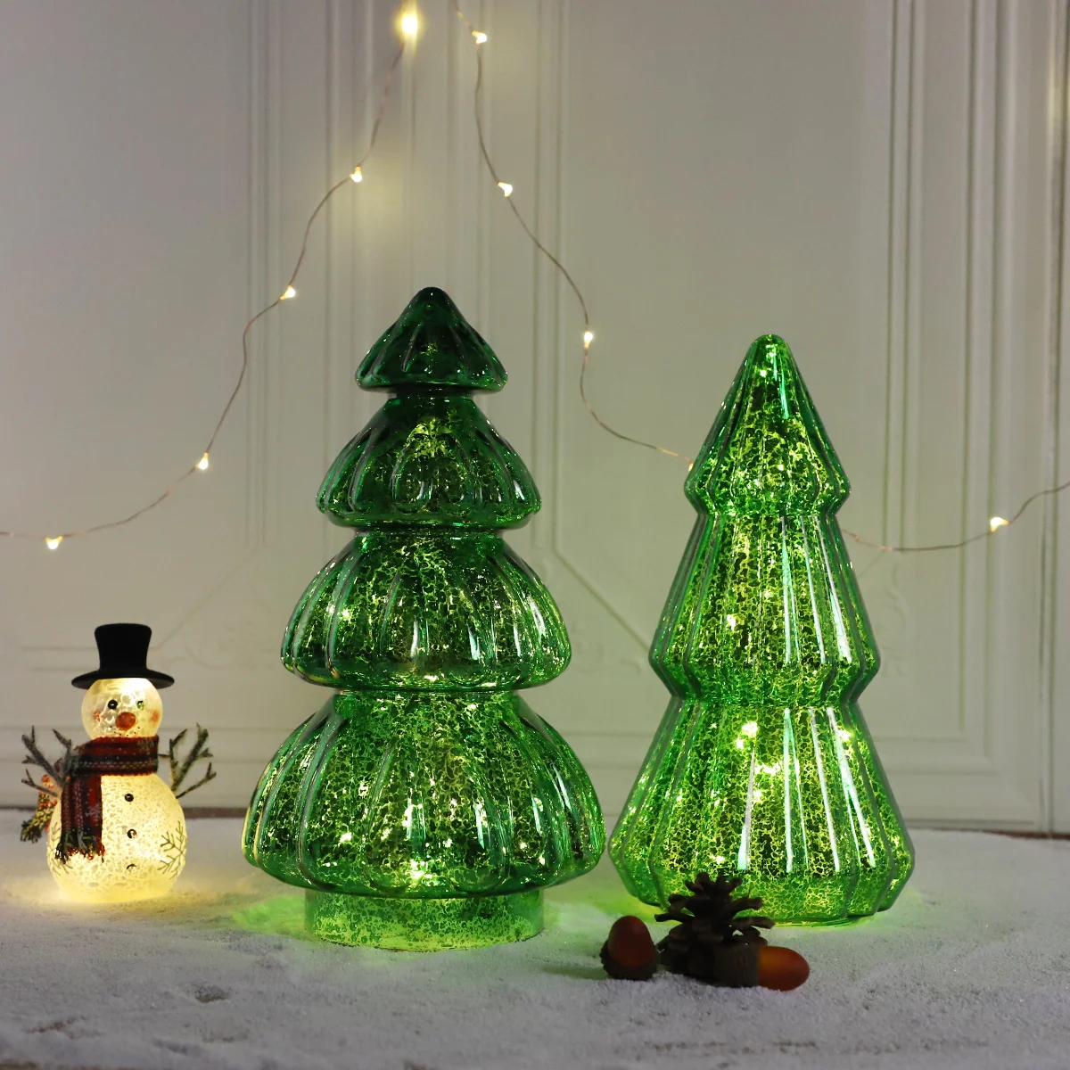 New led light xmas indoor decor mercury glass tower christmas tree decoration wholesale led christmas glass tree light set