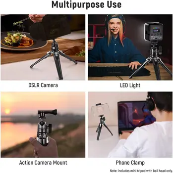 NEEWER Mini Metal Table Tripod with 360° Ball Head, Supports Vertical Recording and Handle, Portable Travel Tripod with 1/4 detail image