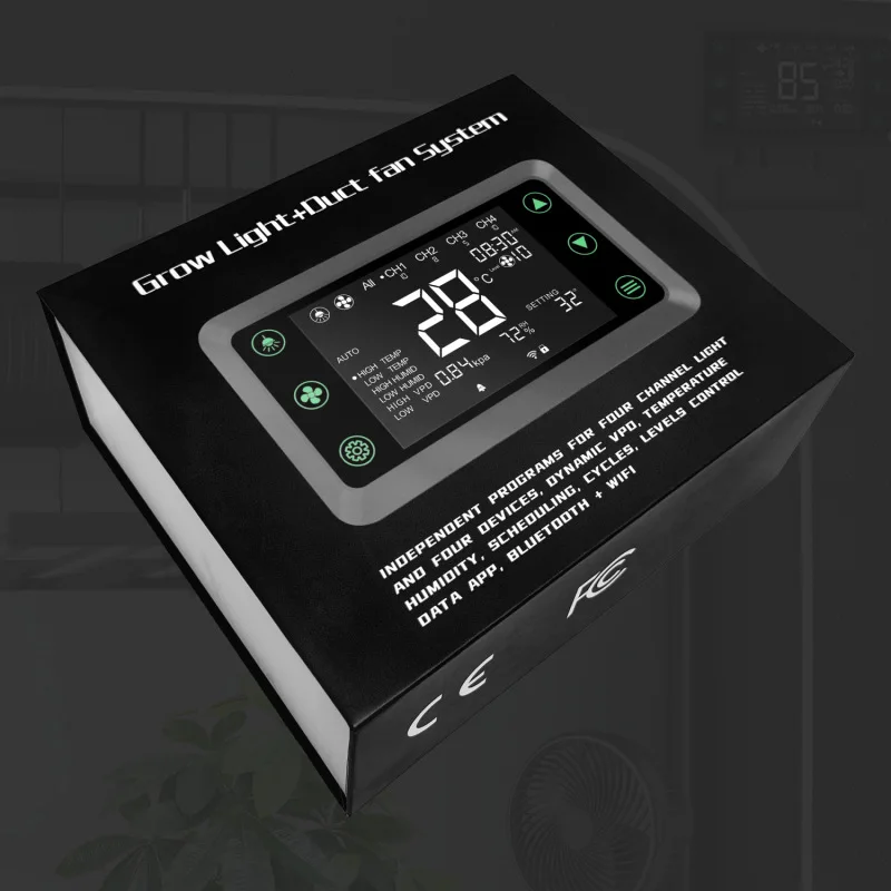 Smart 12V RJ45 Dimmable LED Grow Light Controller Duct Fan System with Timer Setting for Indoor Greenhouse Tent Growing