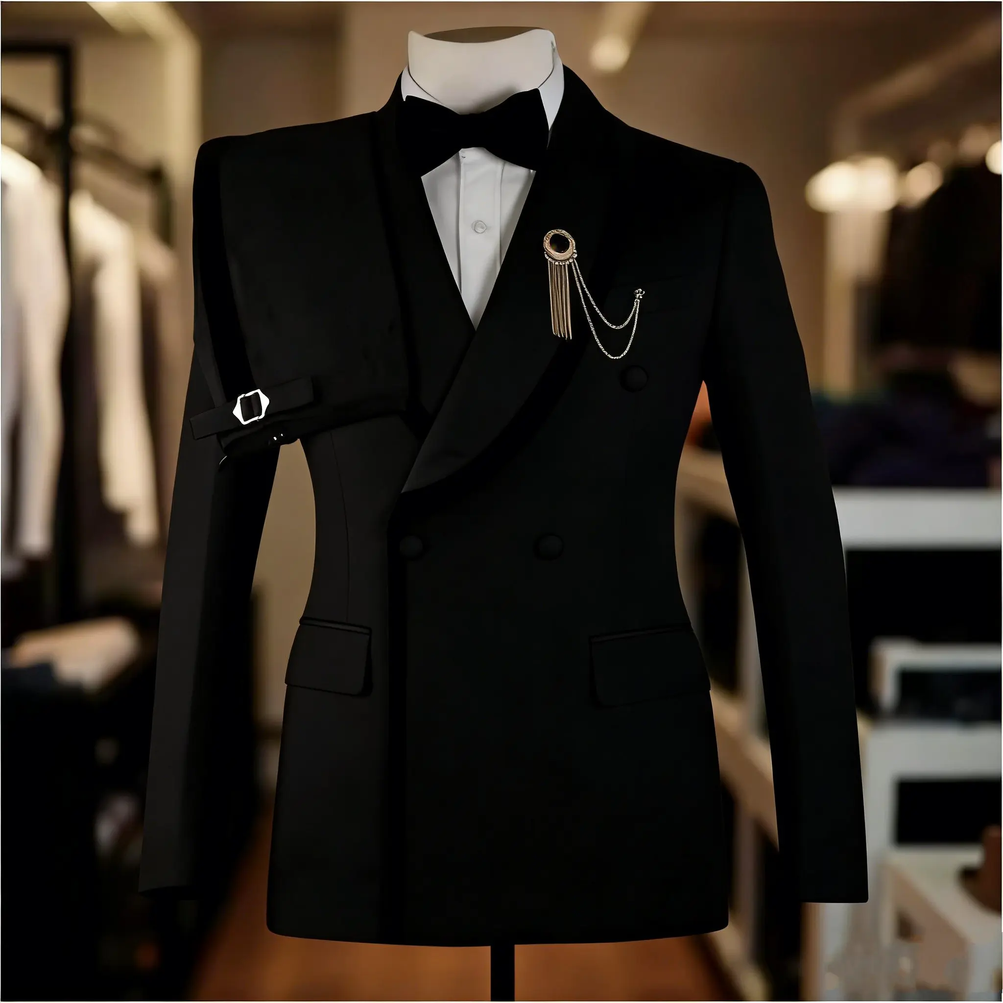 2026 New lb Suits for Men 2 Pieces Double Breasted Groom Tuxedo Formal Shawl Lapel Custo aperçu 7