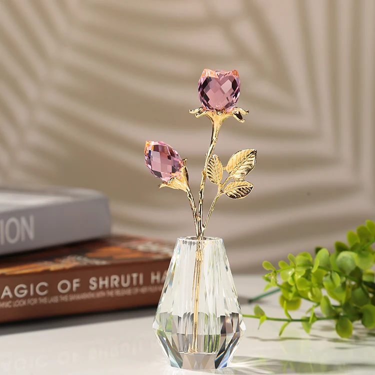 product wholesale professional factory souvenir decoration gifts wedding crystal rose with two buds for valentines day favors-37