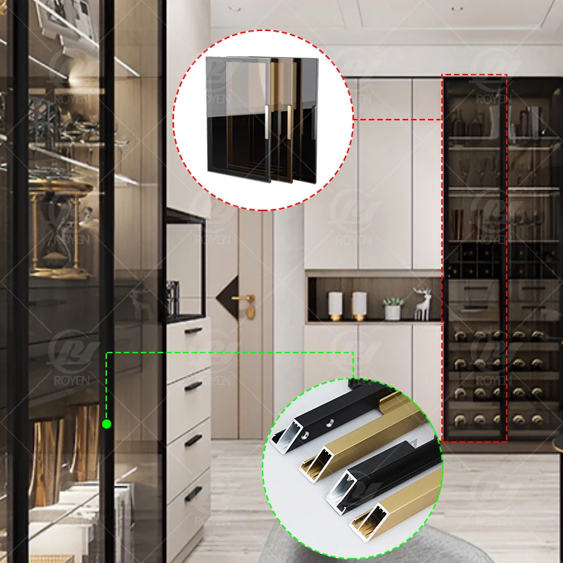 Home Decor 20mm Slim Frame Aluminum Door Profiles Handles High Quality Wardrobe Styles Glass Doors