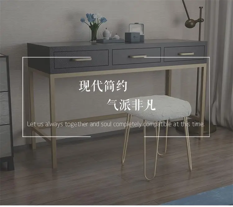 Home wooden furniture Iron frame dressing table fashion simple makeup table set modern dresser for bedroom