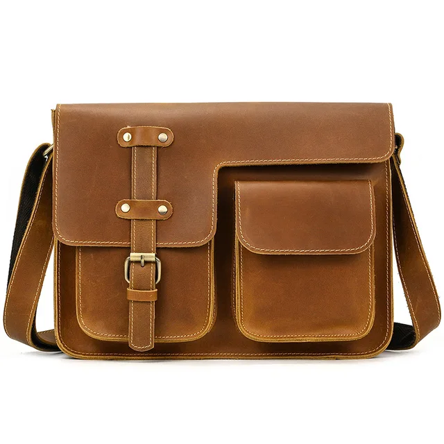 Handmade Vintage Cowhide Leather Shoulder Bag for Men Retro Office Laptop Briefcase Fashionable Summer Business Messenger