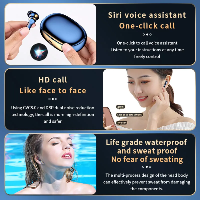 D2 LED Display Bluetooth Earphone True Wireless Headphone TWS Stereo Earbuds Sports Gaming Headset With Charging Box