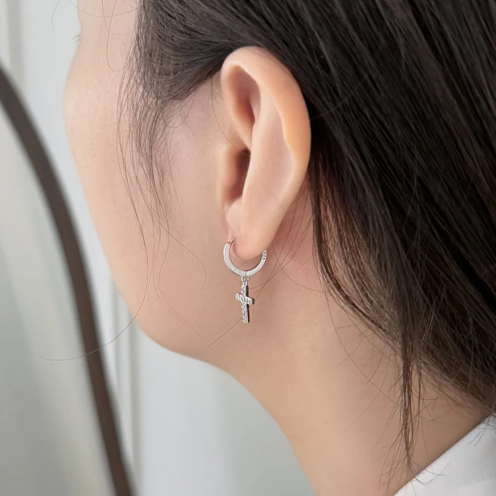 KAKODIY Jewelry Exquisite 925 Sterling Silver 5A Cubic Zirconia Miniature Religious Cross Pendant Earrings Women's Daily Jewelry detail 3