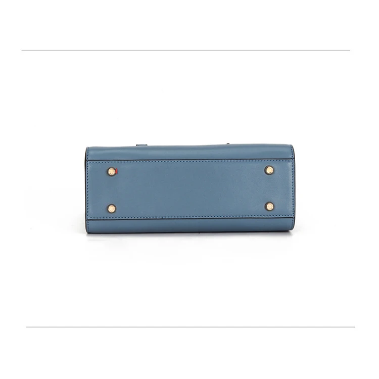 Gionar New Arrival Simple Design Genuine Plain Cowhide Leather Navy Blue Tote  Handbags Custom Casual Bags Women Wholesale Price