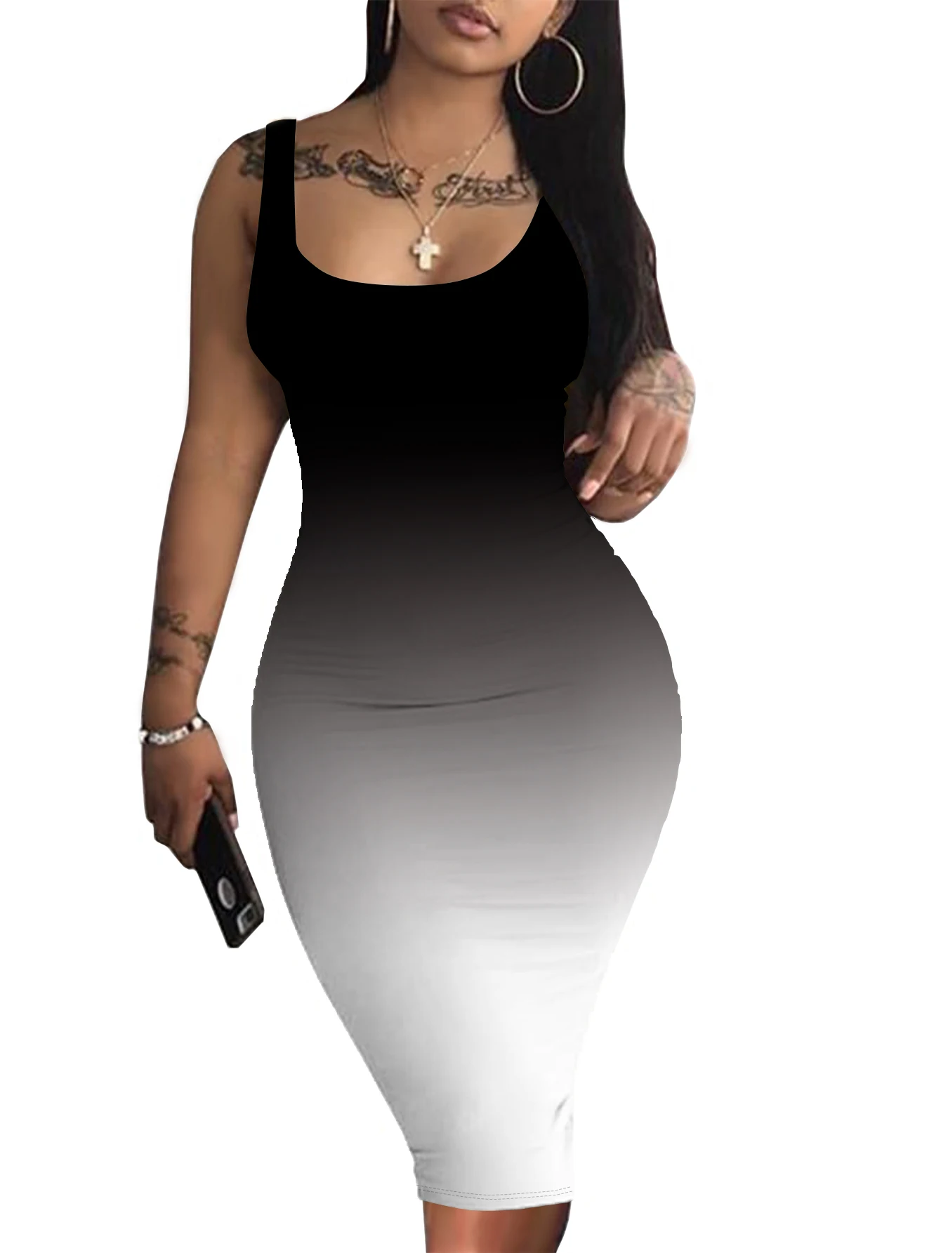 bodycon tank dress midi Women's Sexy Ruched Bodycon Midi Dresses Square Neck Sleeveless Ruffle –  Divahotcouture main image 1