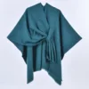Solid tassel strap shawl lake blue - 130x150cm