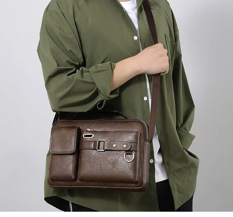Mens Messenger Bag Waterproof Vintage Pu Leather Computer Laptop Bag Crossbody Bags For Work Men