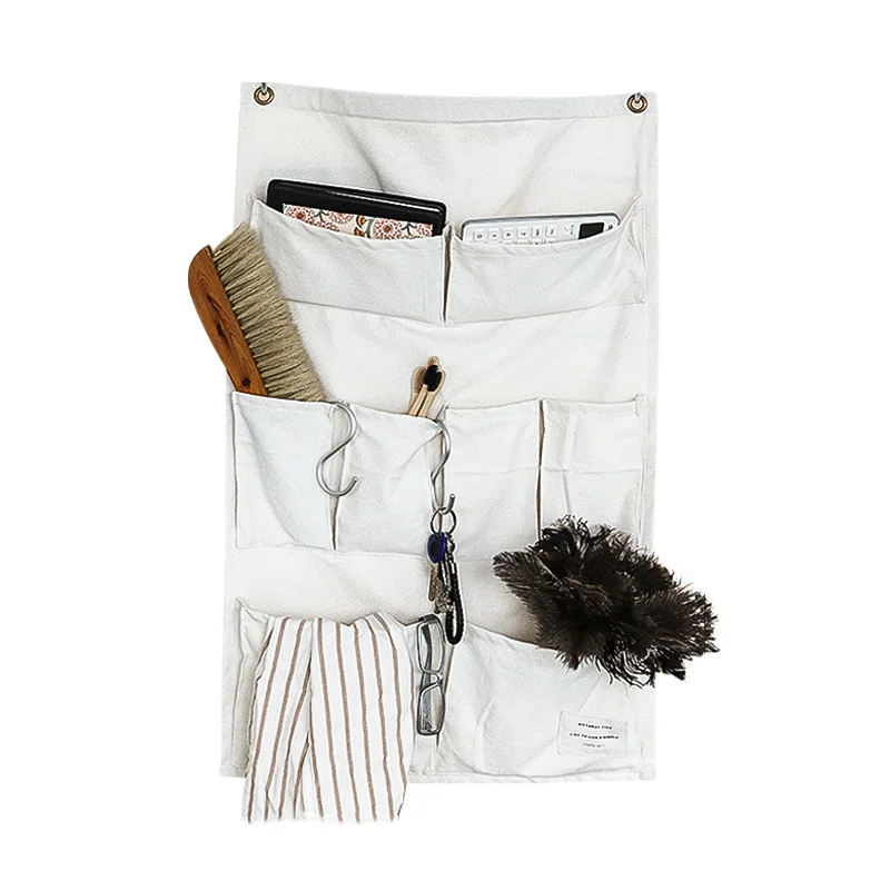 Customized Grid Pattern Cotton Pockets Door Back Storage Organizer Fabric Wall Hanging Storage Bags