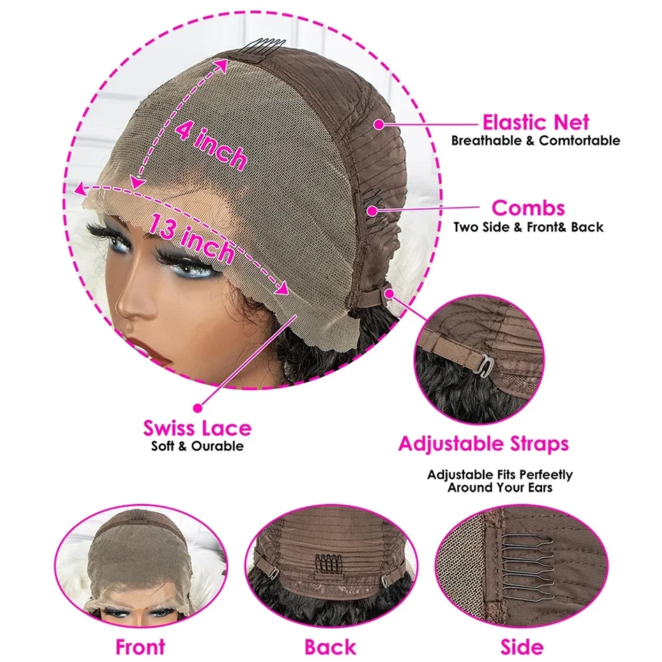 220 Density Afro Kinky Curly 13x4 Lace Front Braided Human Hair Wigs Short Curly Wig Women Explosive Head Baby Hair_voghion.com