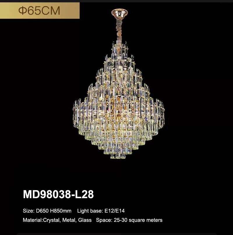 MEEROSEE Iron Hanging Light For Hotel Decorative Luxury K9 Crystal Chandelier Modern Designers Glass Pendant Light MD98038