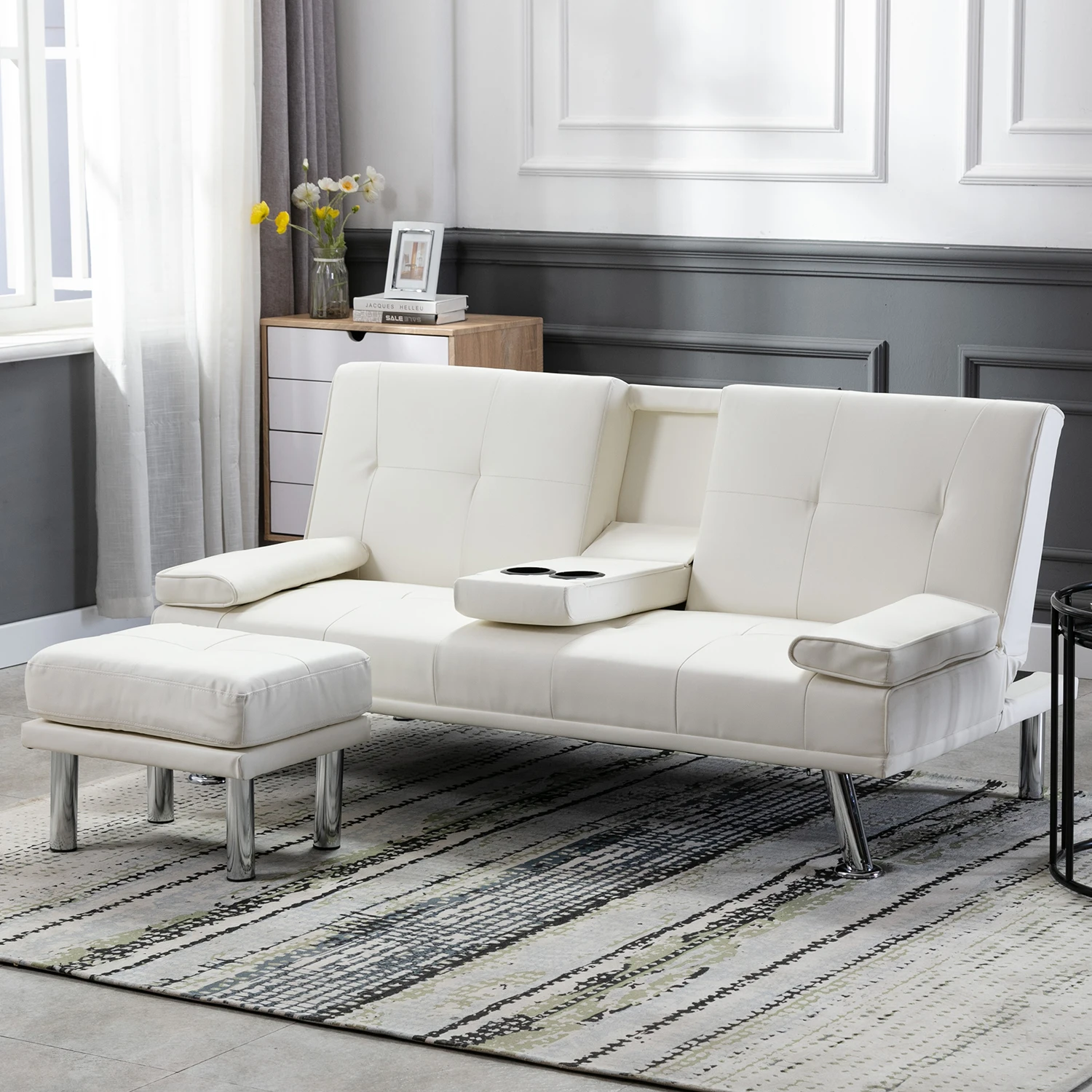 white leather futon chair