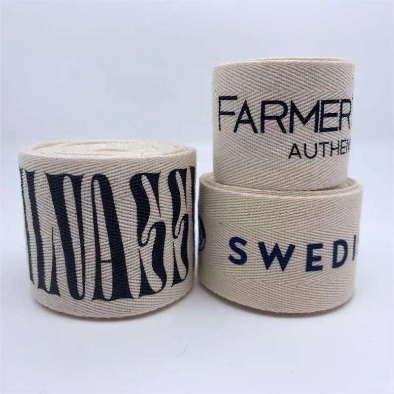 100% Natural Eco-Friendly Custom personalized printed cotton twill ribbon  with Brand logo For Gift Wrap