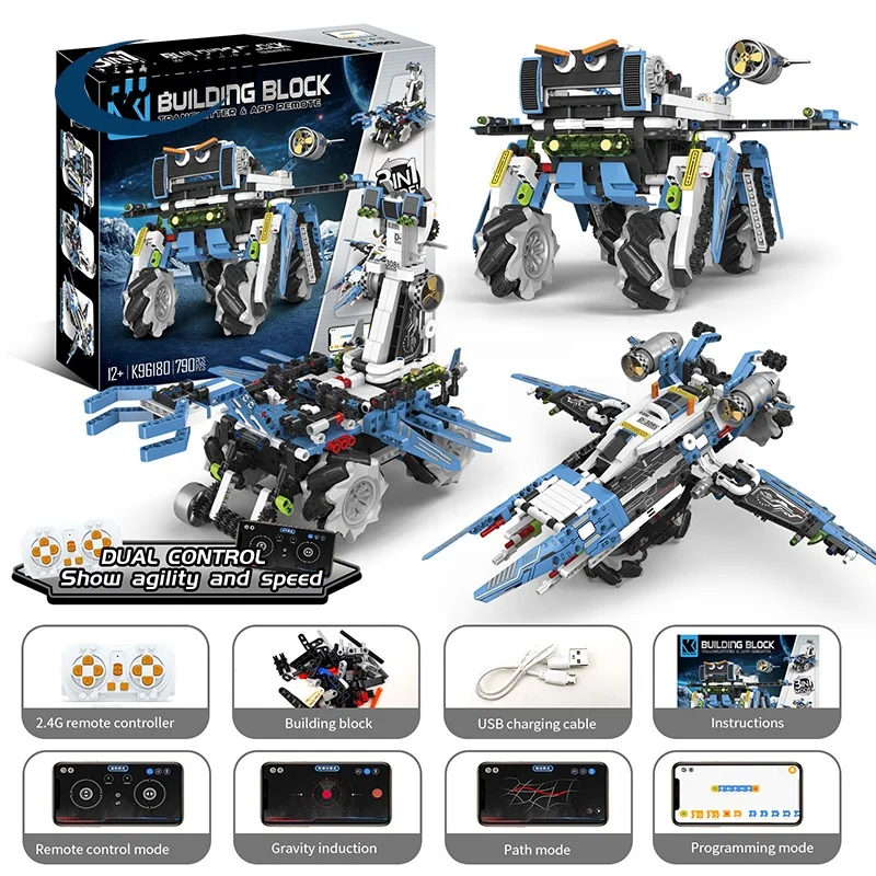 5in1 DIY STEM Science Education Programmable Block Remote Control Electric Dinosaur Robot Rescue Team Building Block Toys