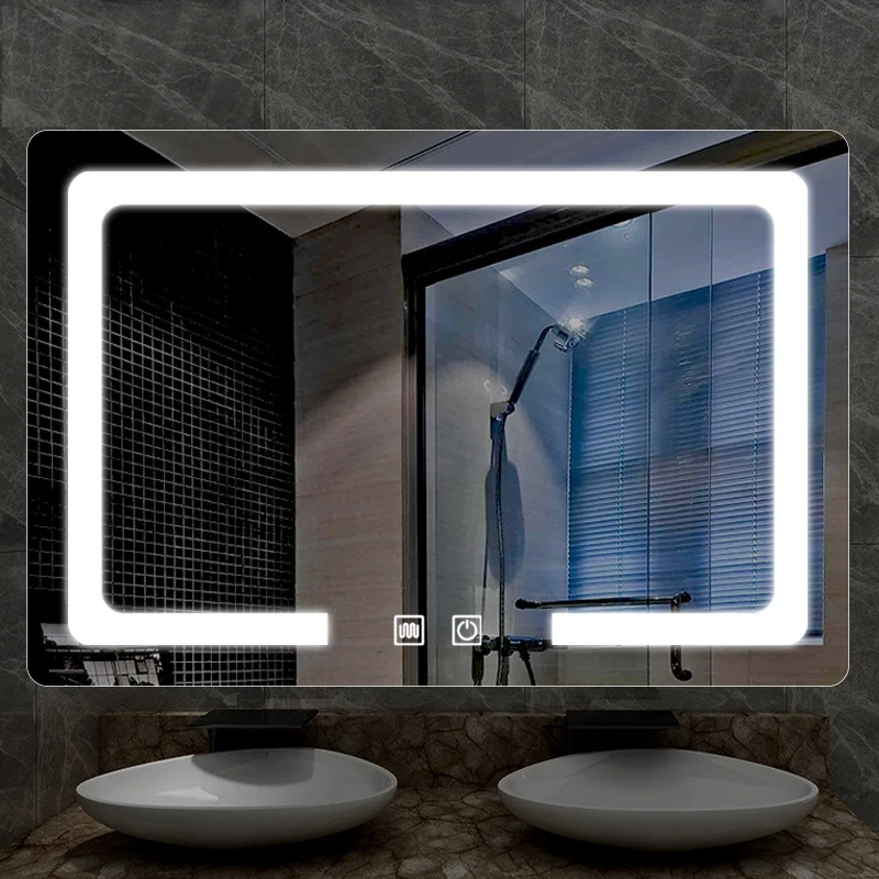 product customize frontlit anti fog rectangle smart bath mirror wall mount led bathroom mirror with led light and blue tooth-2