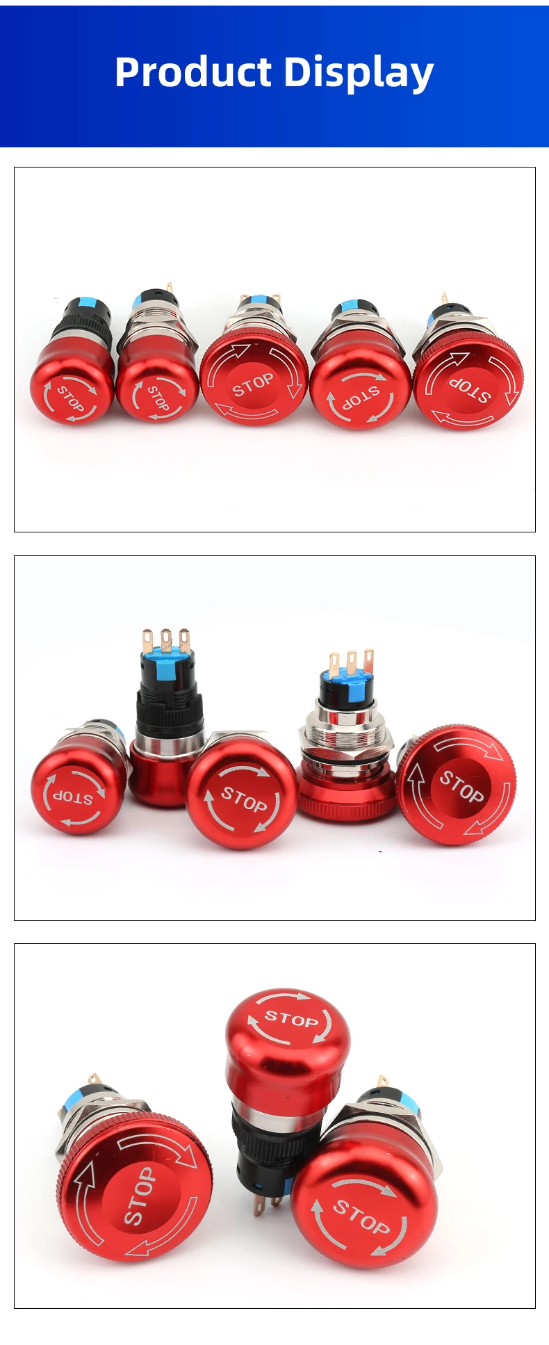Emergency Stop Mushroom-Shape Brass Push Button Switch IP65 10A 1NO1NC 500000 Times Mechanical Life LiXiang Home Appliances