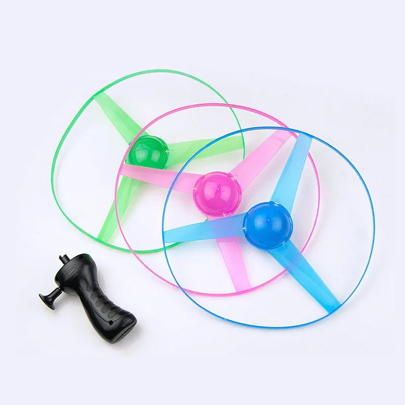 Lowest Price Funny Plastic Hand Rotation Push Led Flashing Toy Flying Saucer Outdoor Toys Pull Line Light up Flying Saucer Toy