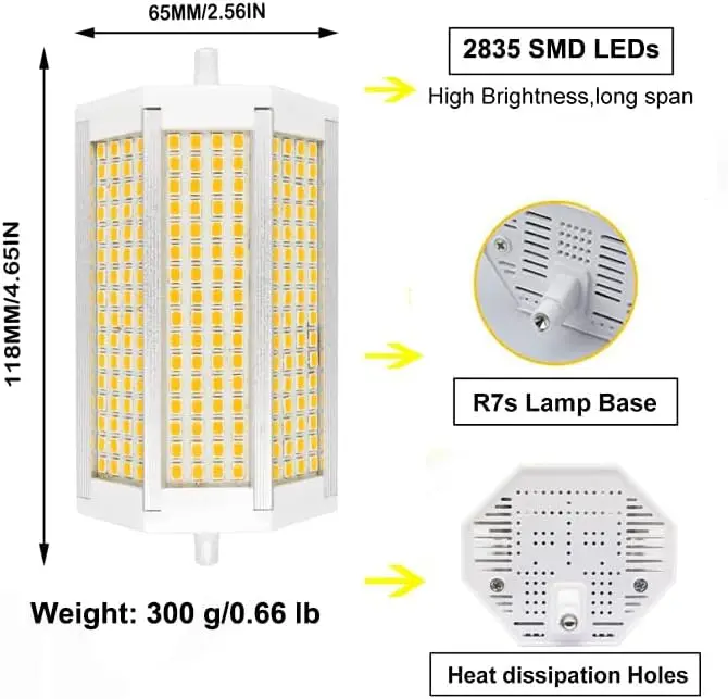 NEW Led R7S 50W 118mm Dimmable AC 100-277V Aluminum Residential 192pcs SMD2835 LED Chip Corn Lights CRI>80 50000h Replace