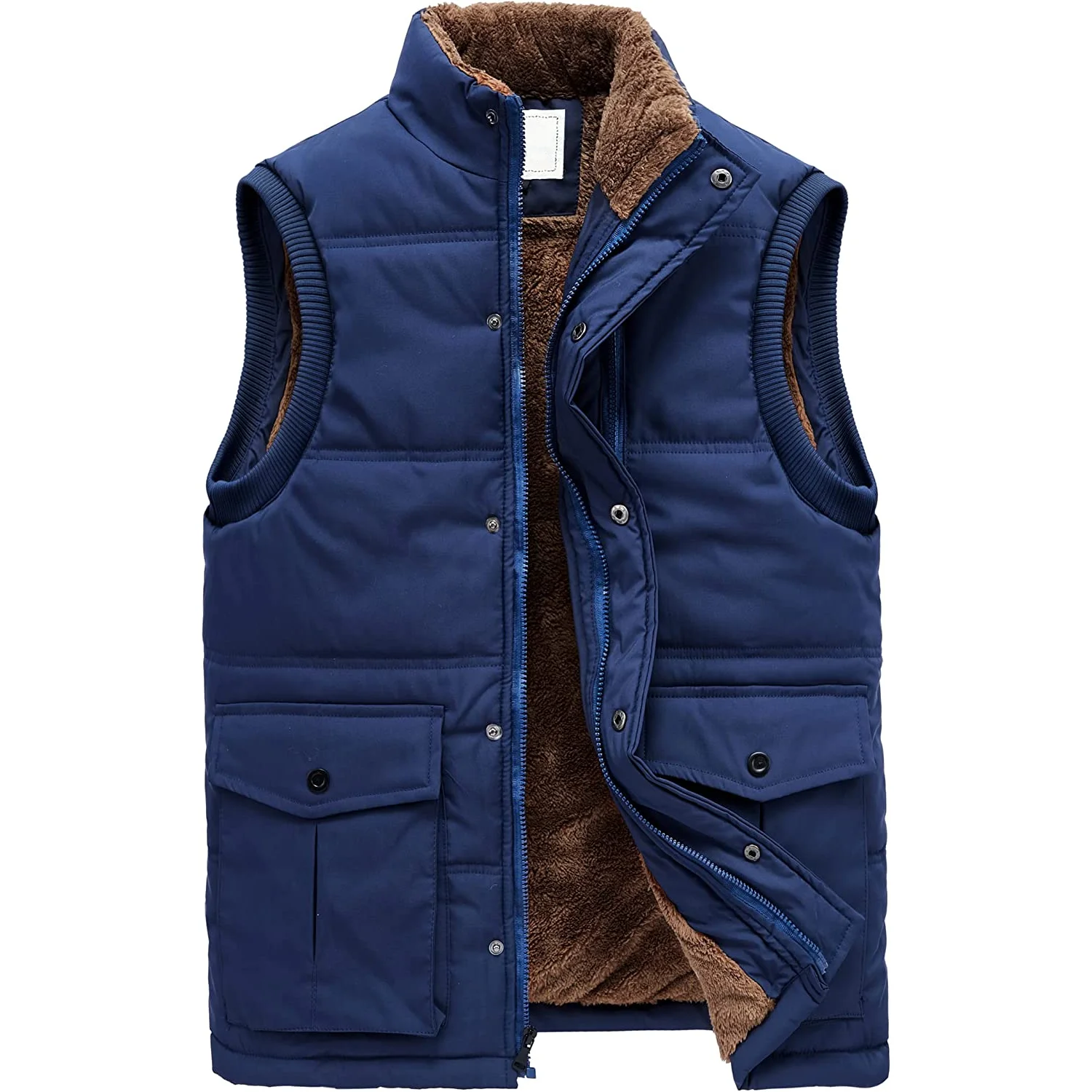 Custom Service Mutil-pockets Practical Fishing Hiking Winter Fleece Sleeveless Plain Color Men Outdoor Vest Jacket_voghion.com