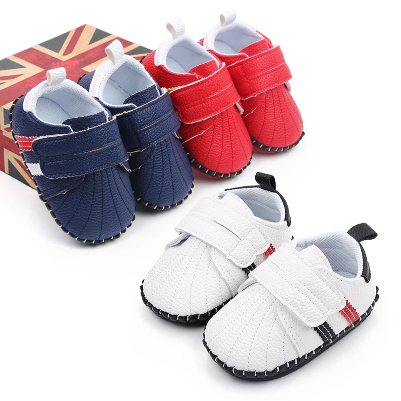 Spring and Autumn Solid Color Striped Shell Head Baby Soft Sole Small White Shoes for Walking factory