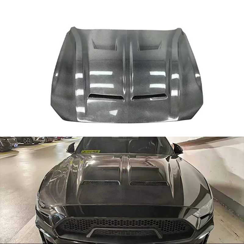 Carbon Fiber Fibre Front Bonnet Engine Hood Two Vents For Ford Mustang 2018-2022