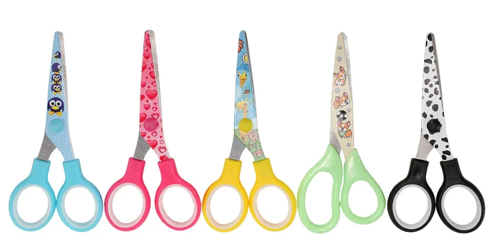Printed Design Blade Kids Scissors For Student Stationery With Comfort ...