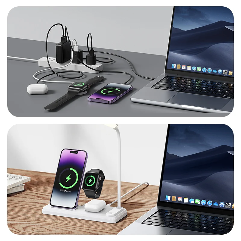 USAMS CD195 Multi Function 15W 4in1 Fast Charging LED Lamp Wireless Charger Desktop Stand Holder