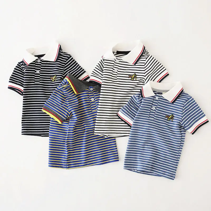Wholesale Factory Children's Polo Shirts Baby Lapel Striped T-shirt Tops Summer Breathable Cotton Boys Children Clothing