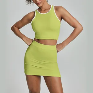 Women's Eco-Friendly Sports Suit Vest Short Skirt Two-Piece Set Moisture Absorbing and Breathable Tennis Running Yoga Set