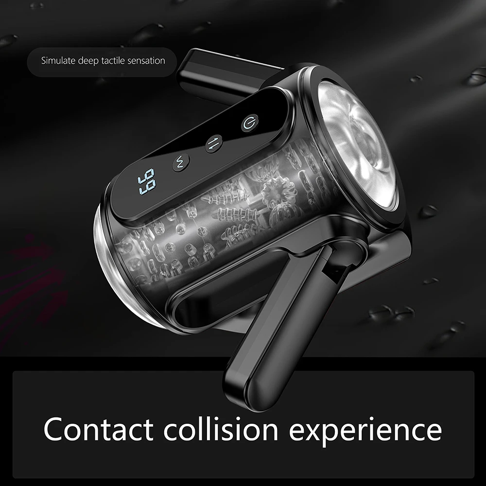 LOVE Men's Powerful Automatic Retractable TPE Masturbator Double Handle with LCD Heat Feature Direct Factory Sale