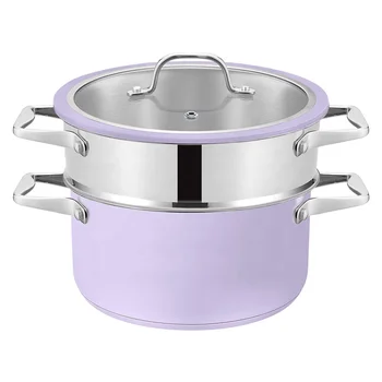 Hot Sell Stainless Steel Cookware Straight Shape Induction Steamer Set Cooking Pot and Pan With Glass Lid