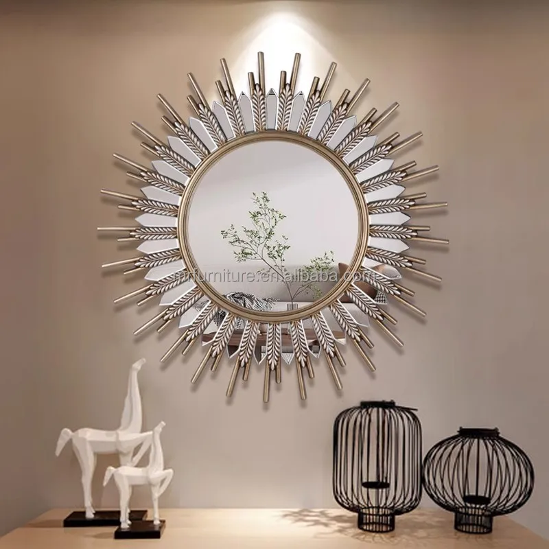 Modern Luxury Wall Mirror Glass Sun Decorative Hanging Art For Entryway ...