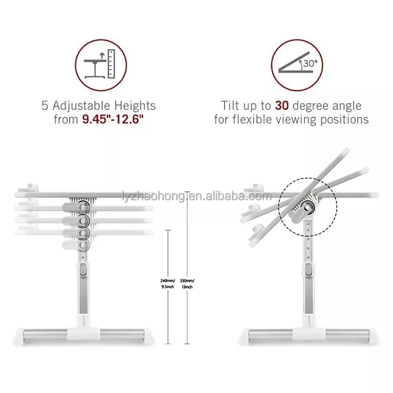 60X40CM Aluminum Alloy Folding Computer Desk Stand Bed Folding Computer Desk Adjustable Height Folding Computer Desk