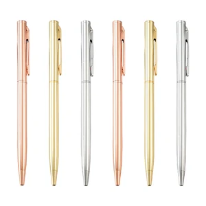 New Arrival Custom Logo Pen Silver Rose Gold Color Metal Ballpoint Pen for Stationery and Promotional Gift