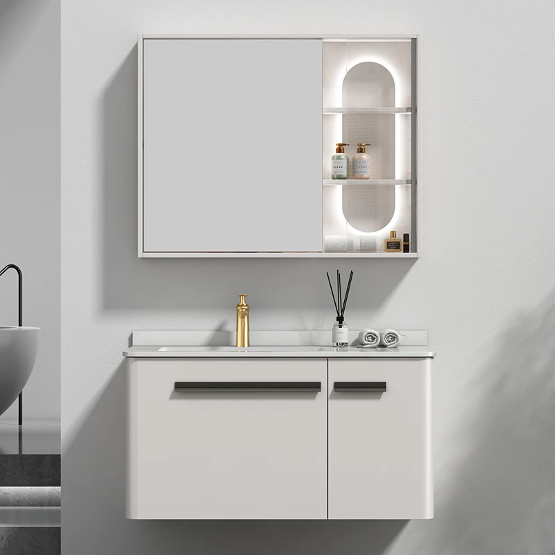 Modern Bathroom Sink Cabinet Marble Countertop Hotel Floating Vanity White Shaker Bathroom Cabinets