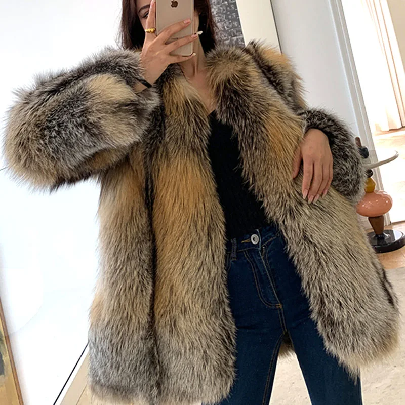 Thick Fuzzy Long Luxury Fluffy Genuine Fur Coat Furry Custom Natural Real Fox Fur Coat for Woman Trendy