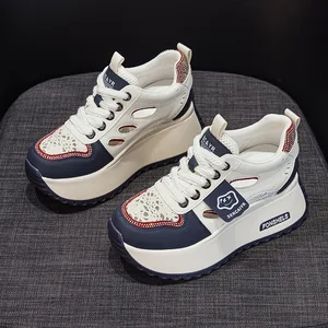 Women's Leather 2026 Spring and Summer Mesh Casual Round Thick Sole with a Height Increase of 8CM Casual Sports Shoes