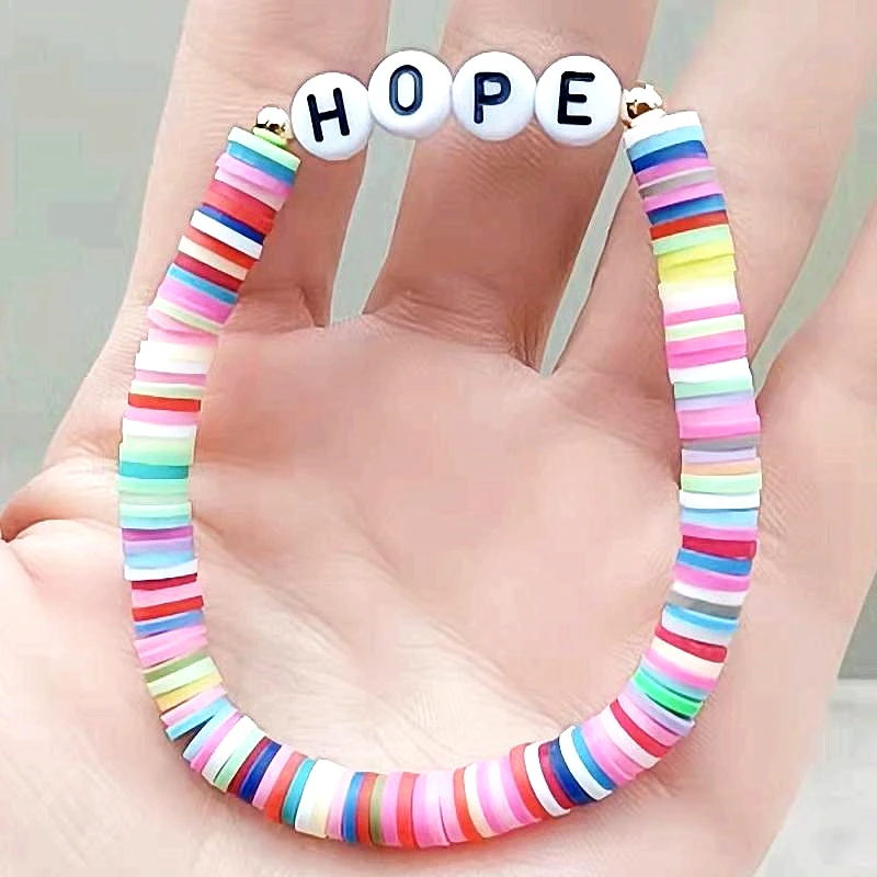 Bohemian Beach Style Strings Color Letters Custom Bracelets Beautiful 6mm  Rainbow Soft Pottery Bracelet For Women - Buy 6mm Rainbow Soft Pottery