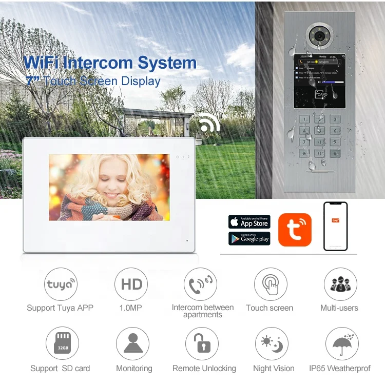 Bcomtech Room to Room Water Proof Tcp/ip  Cat 5 Videophone Interphone 100 Logements Video Intercom System Set for House