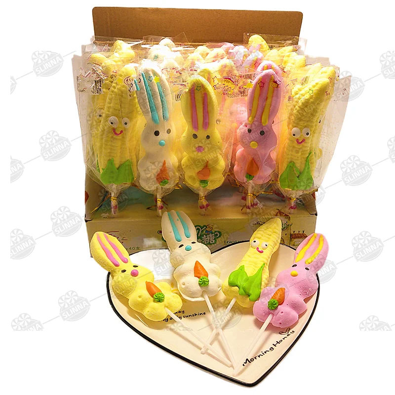 Wholesale Halal Marshmallow Lollipops Fun Animal Shape Cartoon Radish Rabbit Sweet 16g Skewers